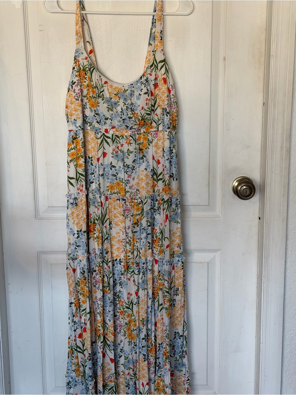 Liberty Love Floral Tiered Maxi Dress in White, Yellow & Blue